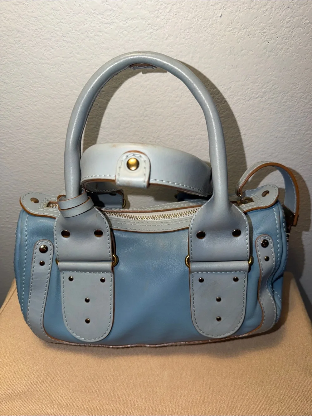 Chloé Blue Leather Boston Tote Bag